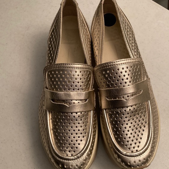 Dolce Vita Gold Perforated Loafers - Picture 2 of 9
